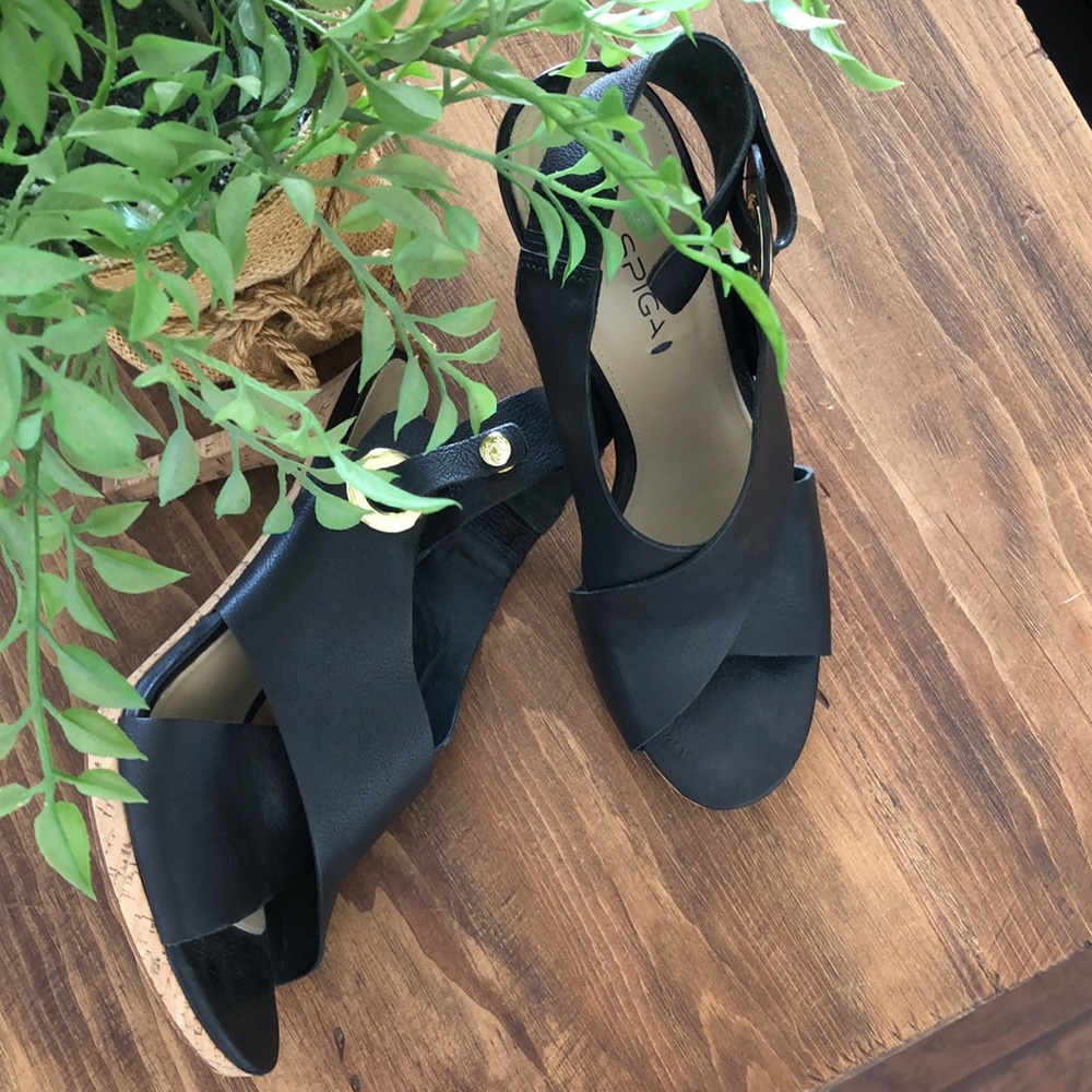 Sz8.5 Via spiga leather shoes with cork heels